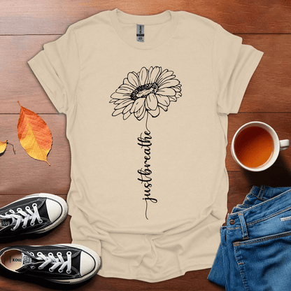 Just Breathe - Minimalist Line Art Flower T-Shirt